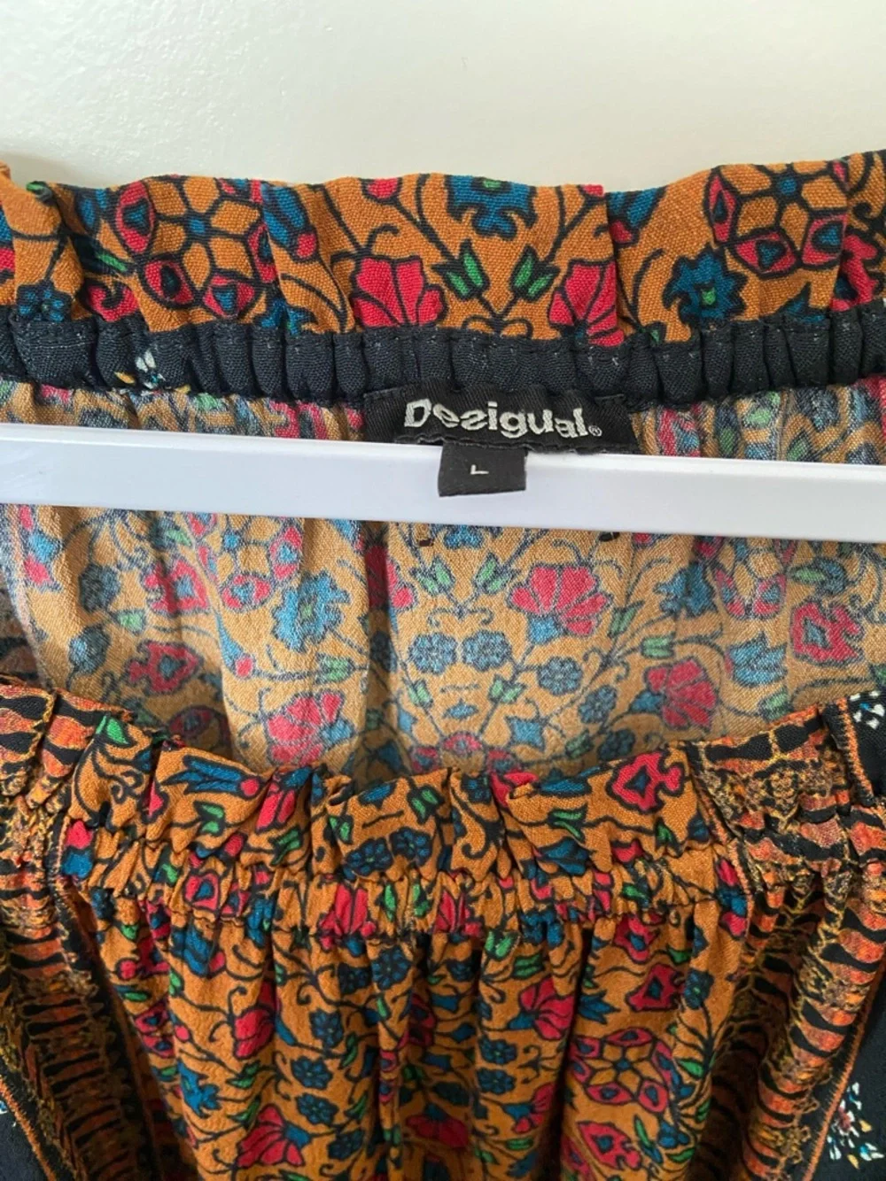 Desigual Off-Shoulder Boho Floral Patchwork Top in Black and Rust - Picture 7 of 11